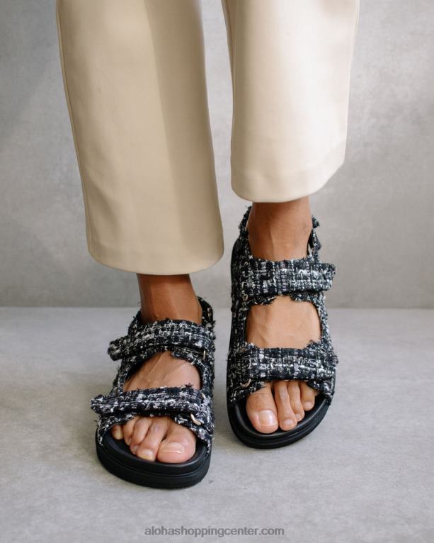 črni usnjeni sandali iz tvida na zanko ženske Alohas 0D4R8237