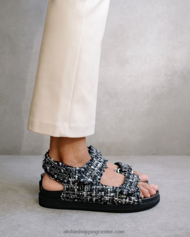 črni usnjeni sandali iz tvida na zanko ženske Alohas 0D4R8237