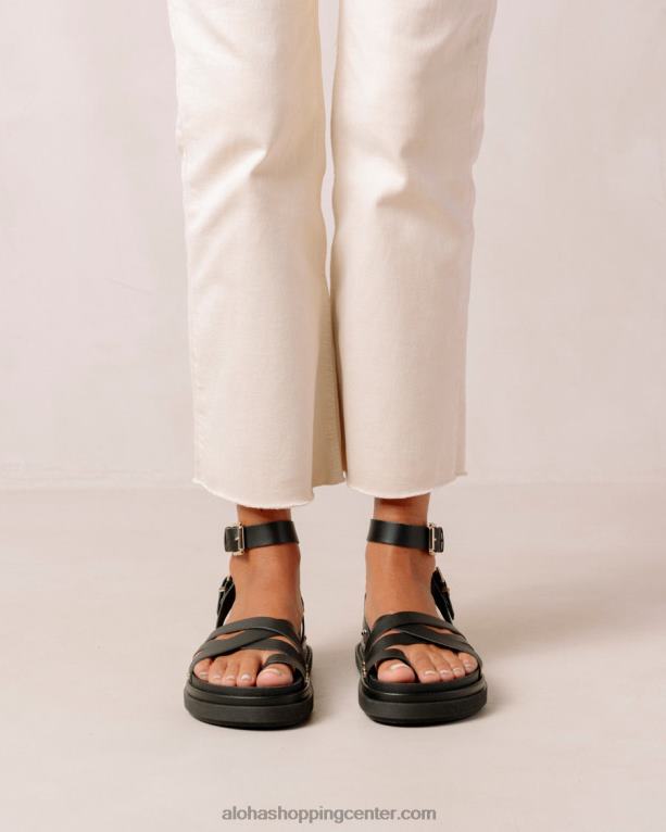 črni veganski usnjeni sandali z zaponkami ženske Alohas 0D4R8305