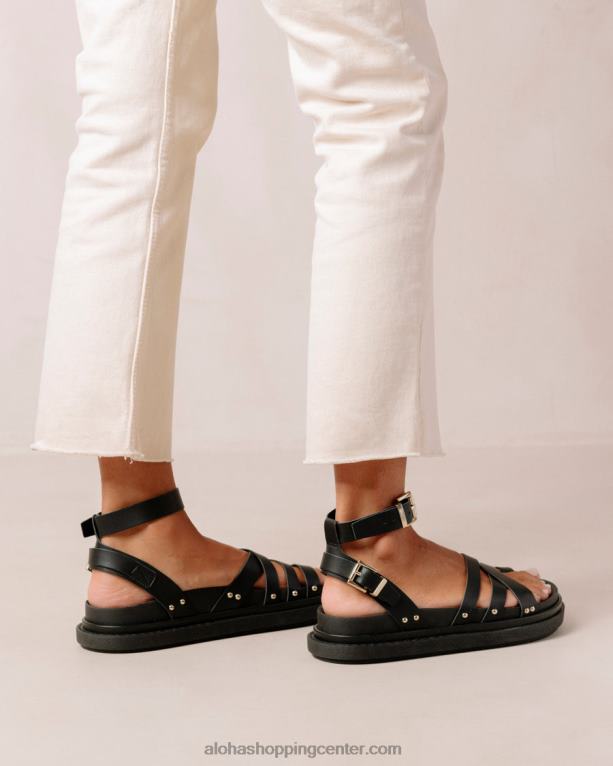 črni veganski usnjeni sandali z zaponkami ženske Alohas 0D4R8305