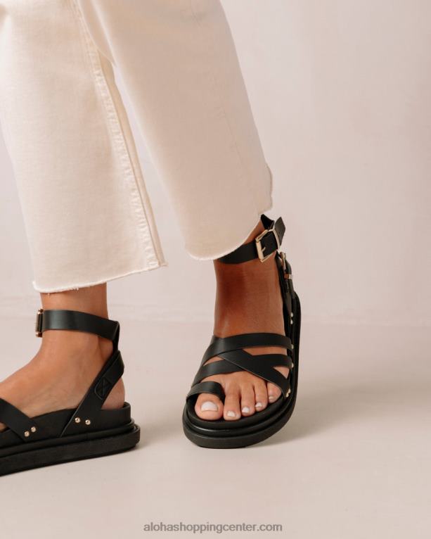 črni veganski usnjeni sandali z zaponkami ženske Alohas 0D4R8305
