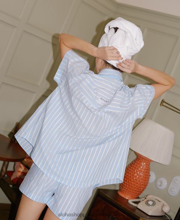 črtasto modra bombažna pižama ženske Alohas 0D4R8758